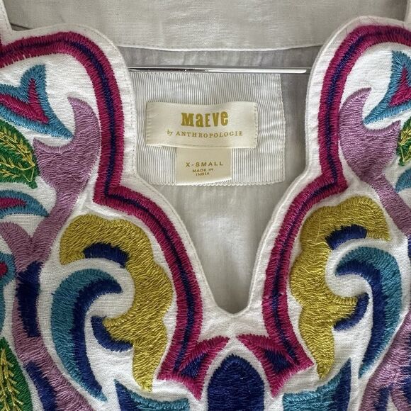 Anthropologie Maeve Olympia Dress XS Embroidered Cotton Linen Tunic Boho Resort - Picture 16 of 16